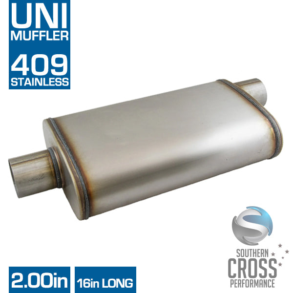 2.00" 9in x 4in Oval Muffler 16in Long 409 Stainless Steel Muffler SCPM7770-409